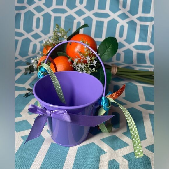 2 New! 4” Miniature Gift Buckets NWT Gift Pail Basket Handle Spring Easter Pink - Picture 6 of 9
